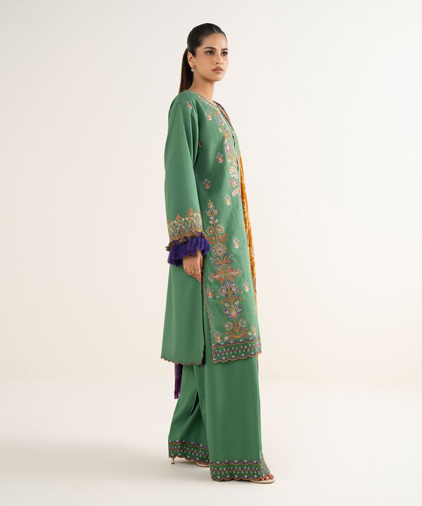 3 Piece - Embroidered Twill Suit