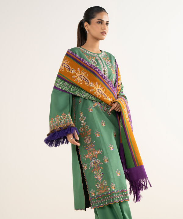 3 Piece - Embroidered Twill Suit