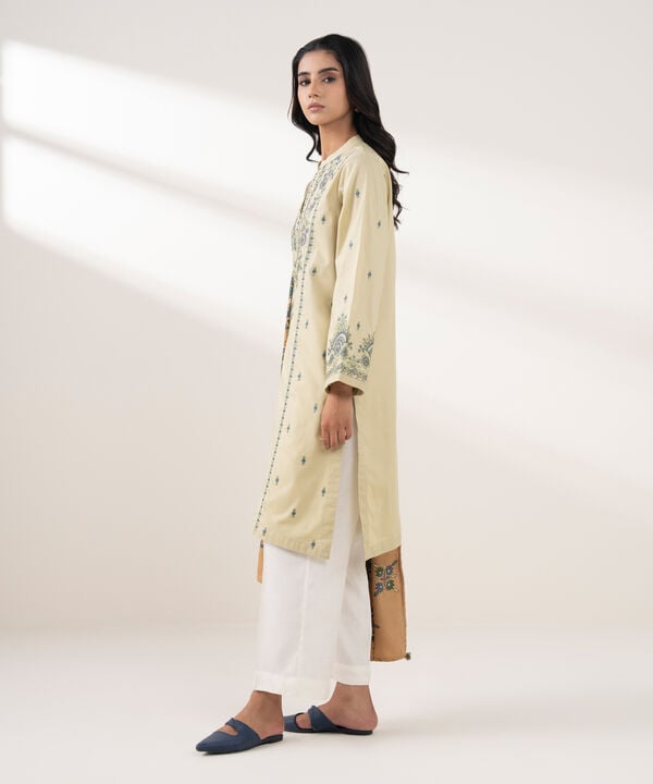 2 Piece - Embroidered Cotton Suit