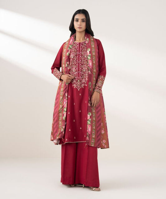 3 Piece - Embroidered Dobby Suit