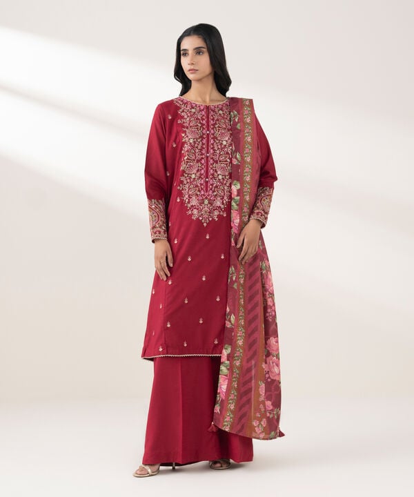3 Piece - Embroidered Dobby Suit