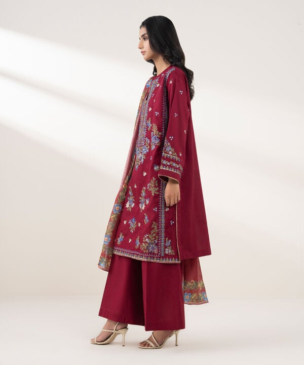 3 Piece - Embroidered Dobby Suit