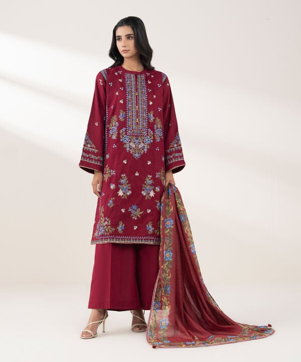 3 Piece - Embroidered Dobby Suit