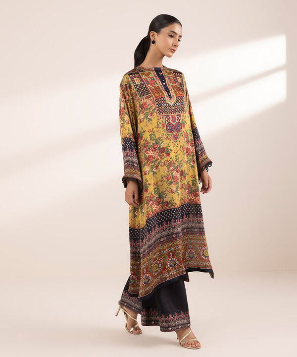 2 Piece - Embellished Silk Suit (Stitched)