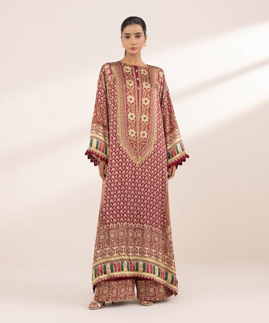 2 Piece - Embellished Silk Suit (Stitched)
