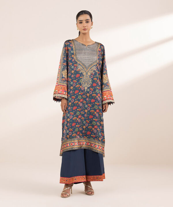 2 Piece - Embellished Silk Suit (Stitched)