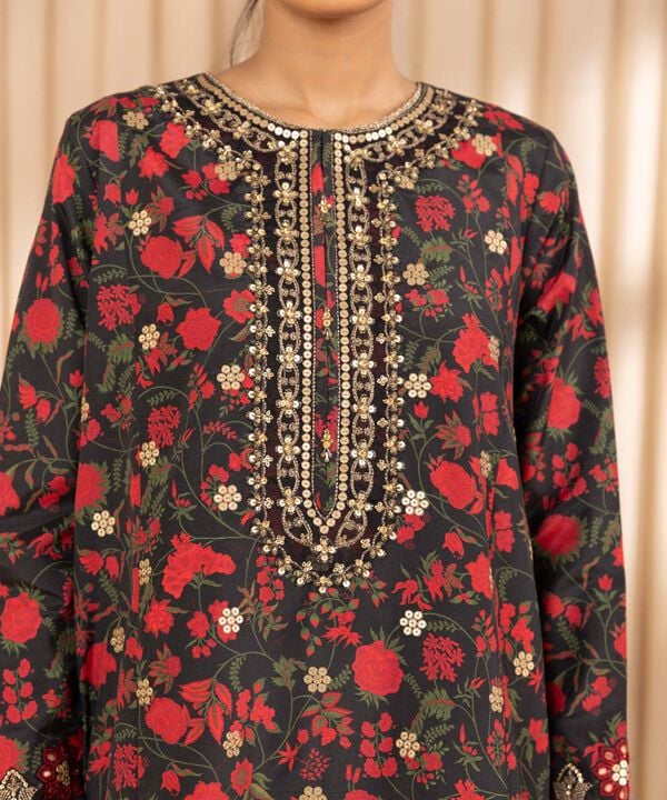 3 Piece - Embroidered Silk Suit (Unstitched)