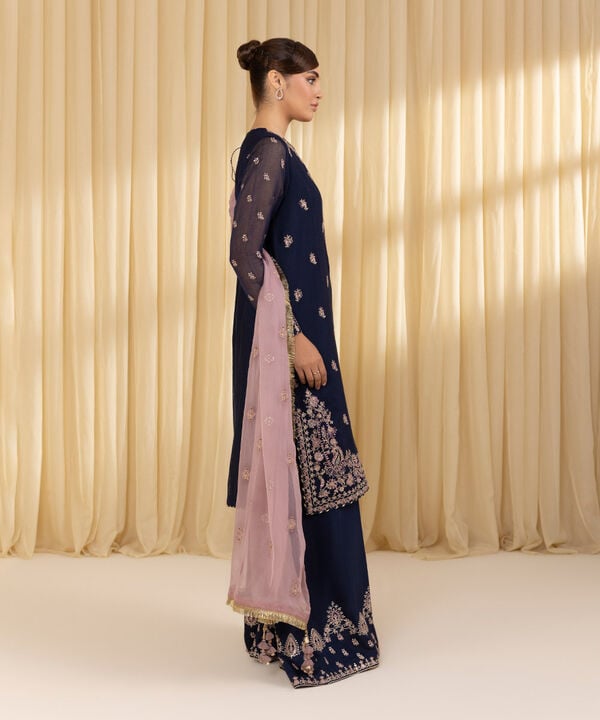 3 Piece - Embroidered Blended Net Suit (Unstitched)