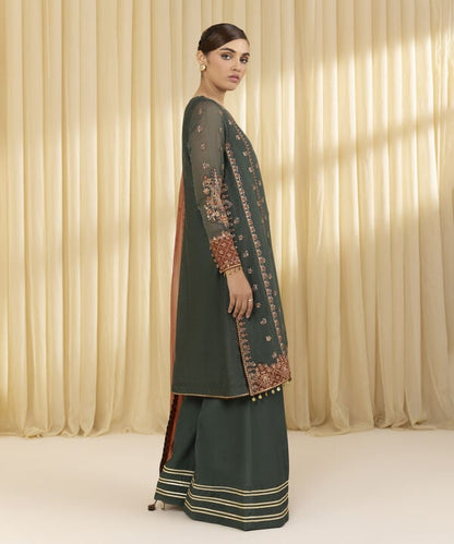 3 Piece - Embroidered Blended Net Suit (Unstitched)