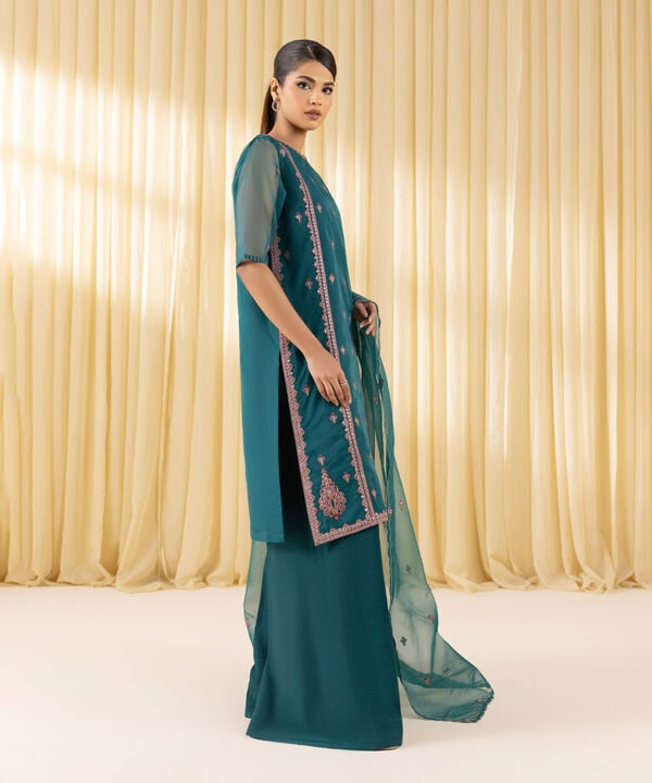 3 Piece - Embroidered Organza Suit (Unstitched)