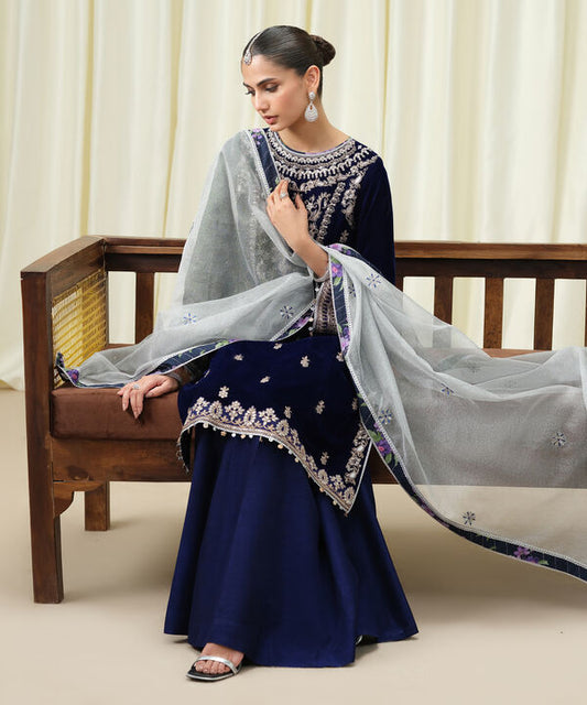 3 Piece - Embroidered Velvet Suit