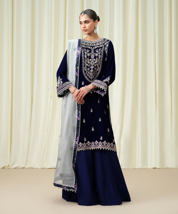 3 Piece - Embroidered Velvet Suit