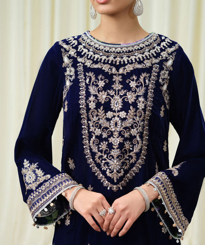 3 Piece - Embroidered Velvet Suit