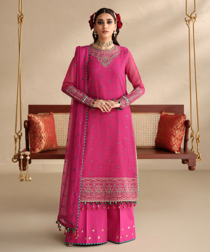3 Piece - Embroidered Blended Net Suit (Unstitched)