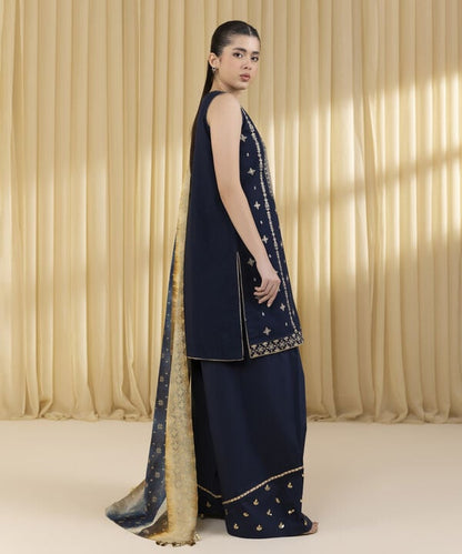 3 Piece - Embroidered Dobby Suit (Unstitched)