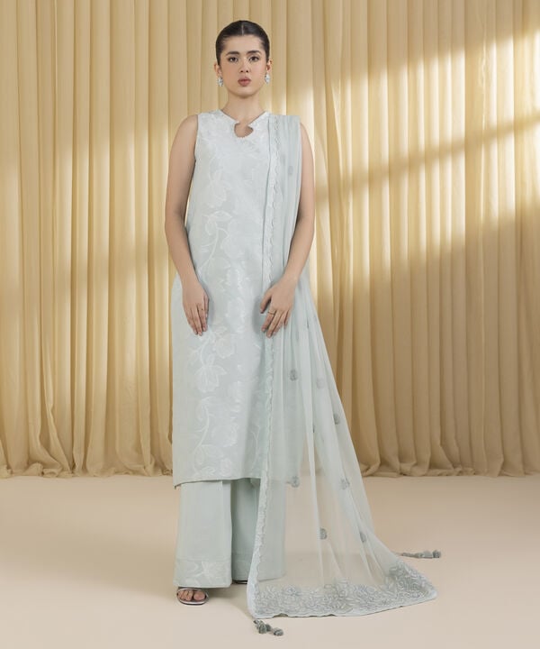 3 Piece - Embroidered Jacquard Suit (Unstitched)