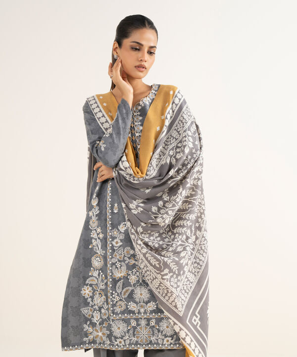 3 Piece - Embroidered Cotton Jacquard Suit