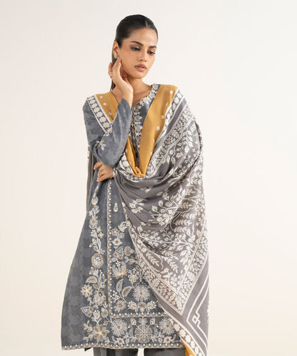 3 Piece - Embroidered Cotton Jacquard Suit