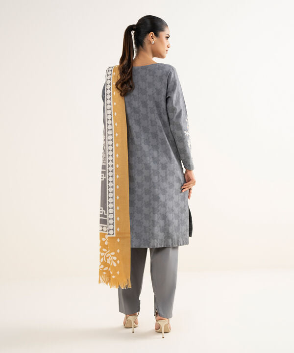 3 Piece - Embroidered Cotton Jacquard Suit