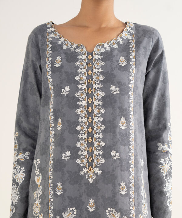 3 Piece - Embroidered Cotton Jacquard Suit