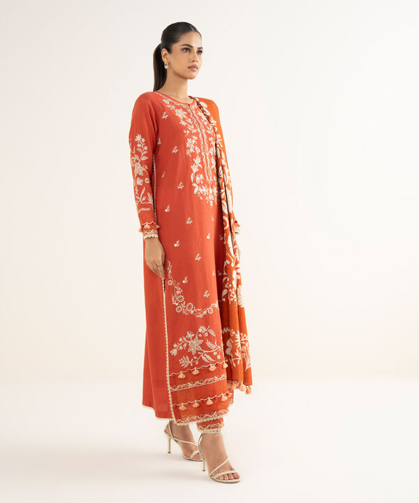 3 Piece - Embroidered Dobby Suit