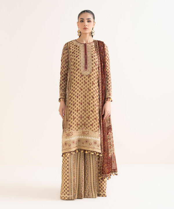3 Piece - Embroidered Chiffon Suit