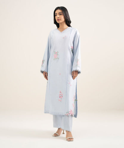 2 Piece - Embroidered Cotton Net Suit