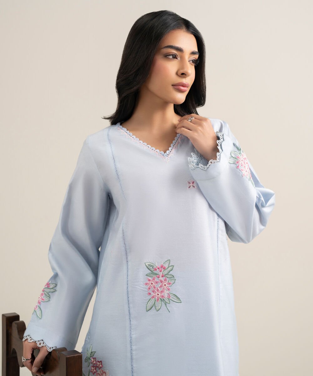 2 Piece - Embroidered Cotton Net Suit