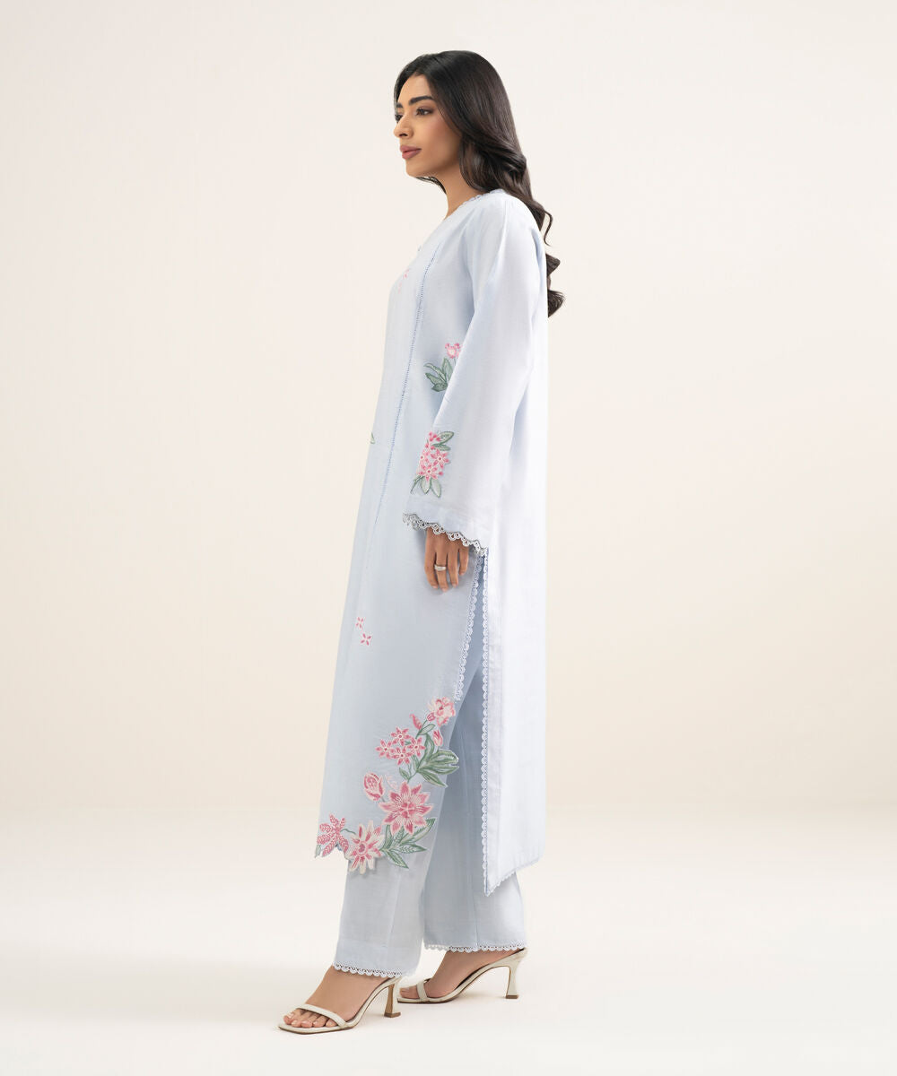 2 Piece - Embroidered Cotton Net Suit
