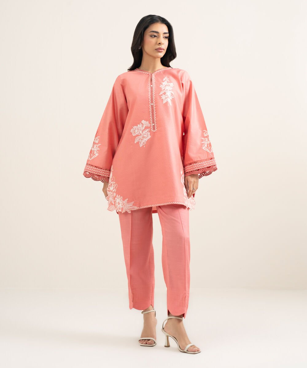 2 Piece - Embroidered Cotton Net Suit