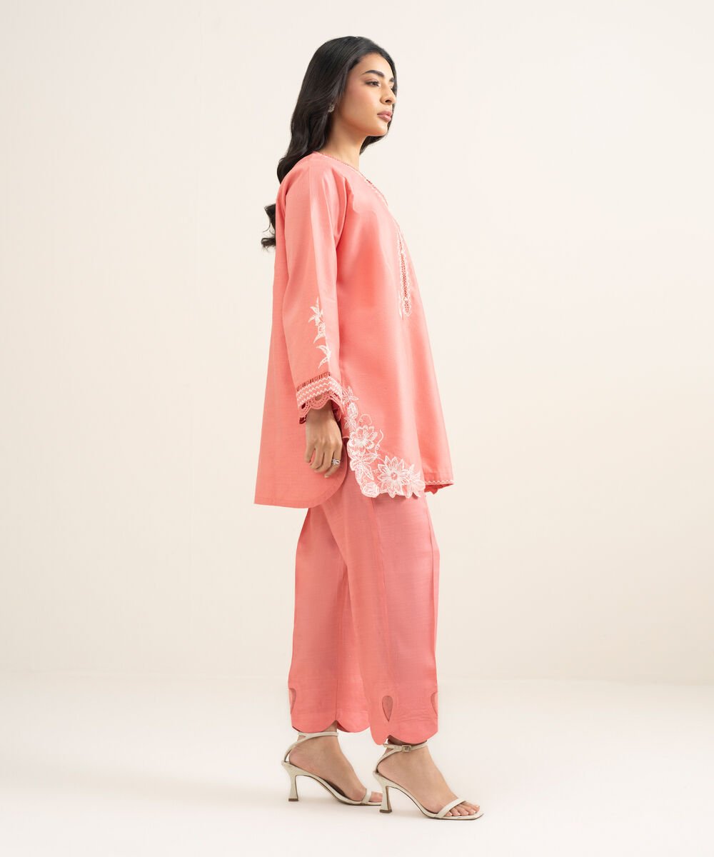 2 Piece - Embroidered Cotton Net Suit