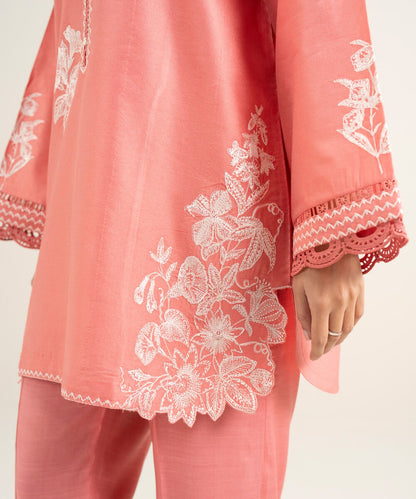 2 Piece - Embroidered Cotton Net Suit