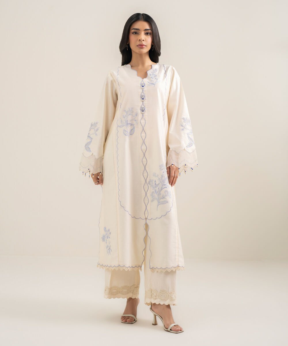 2 Piece - Embroidered Cotton Net Suit