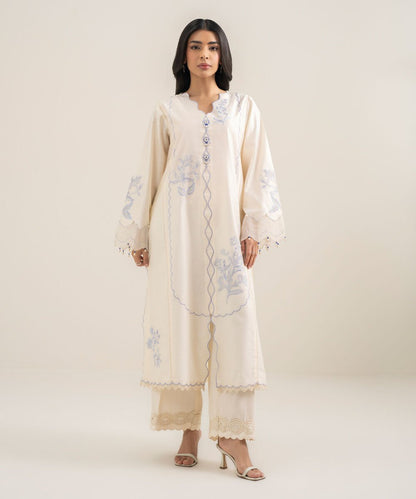 2 Piece - Embroidered Cotton Net Suit