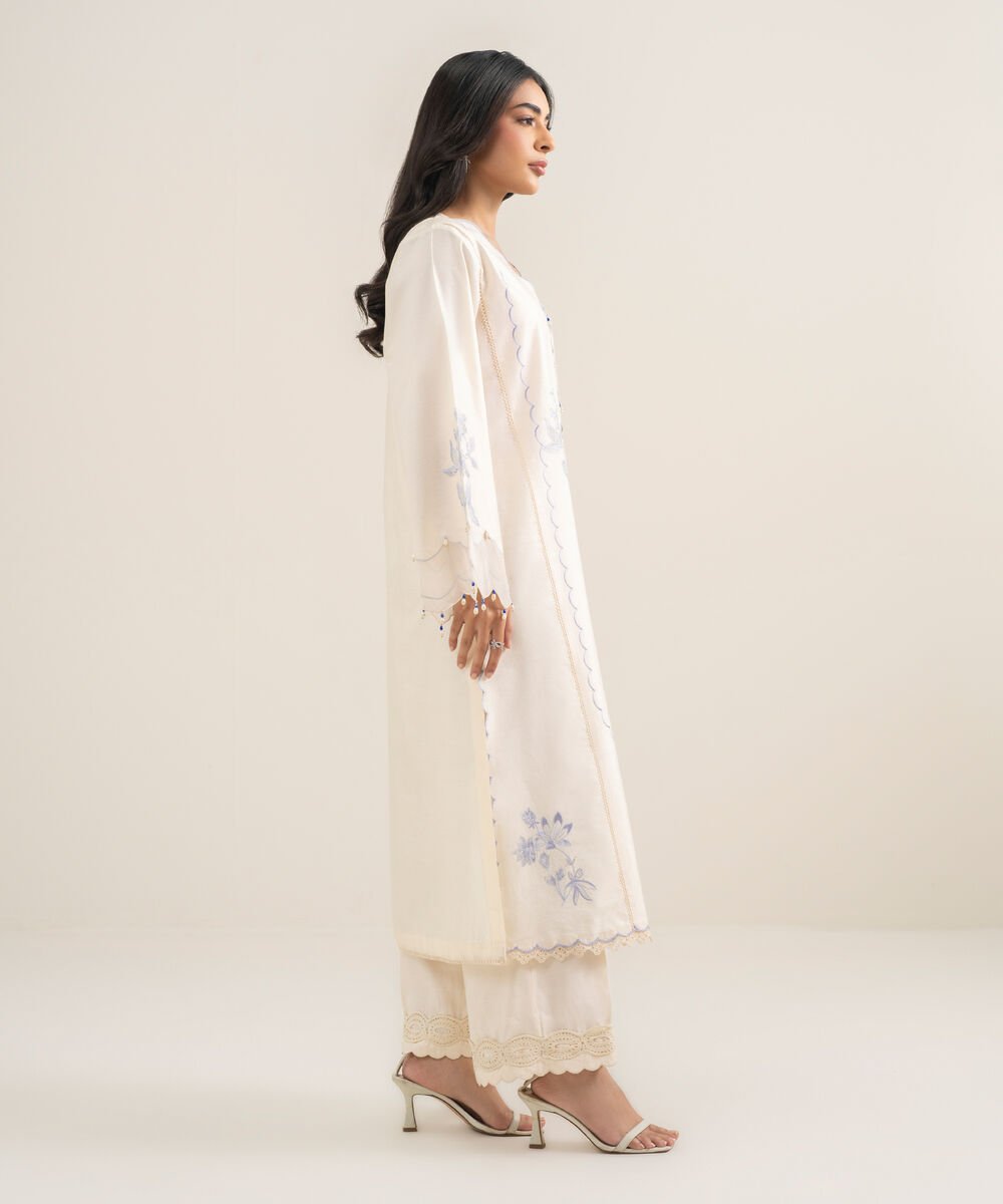 2 Piece - Embroidered Cotton Net Suit