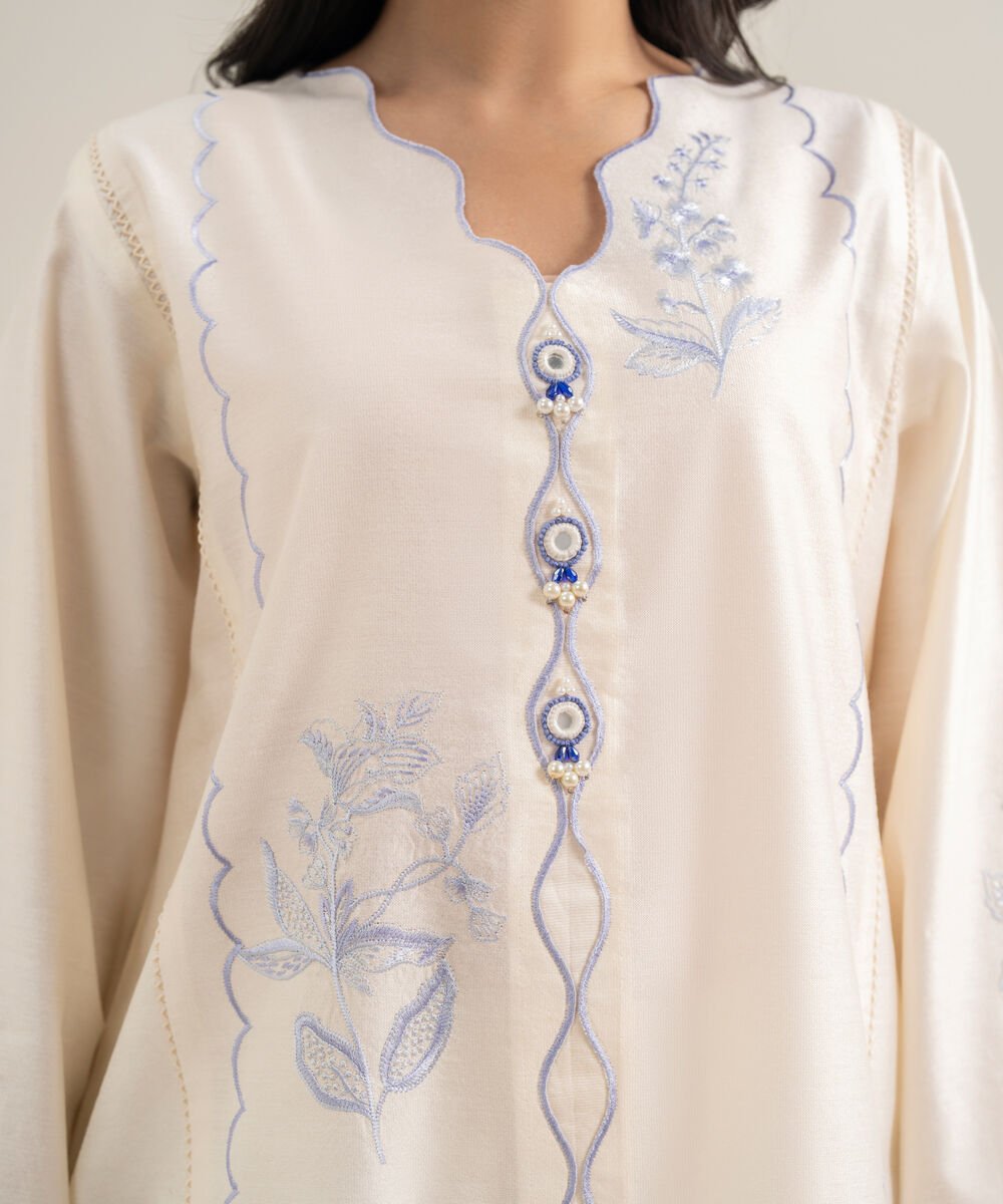 2 Piece - Embroidered Cotton Net Suit