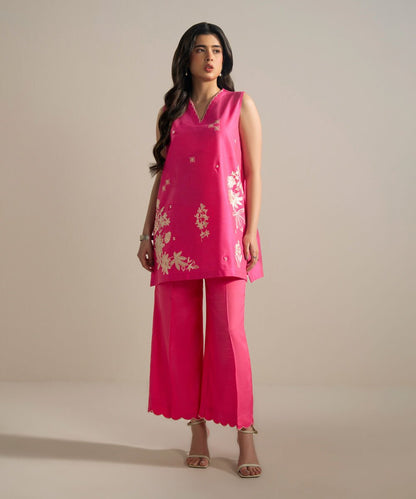 2 Piece - Embroidered Cotton Net Suit
