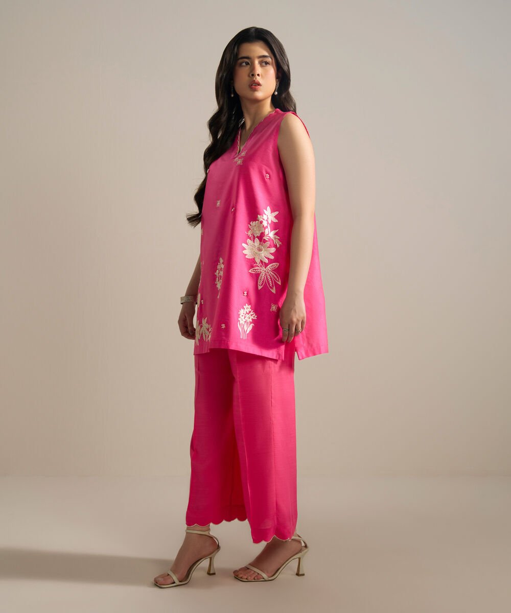 2 Piece - Embroidered Cotton Net Suit
