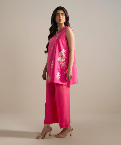 2 Piece - Embroidered Cotton Net Suit