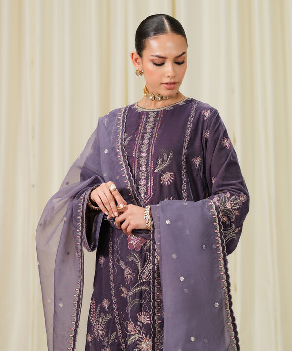 3 Piece - Embroidered Velvet Suit