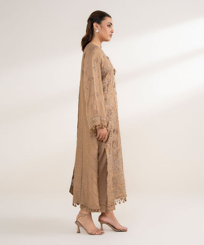 3 Piece - Embroidered Viscose Raw Silk Suit