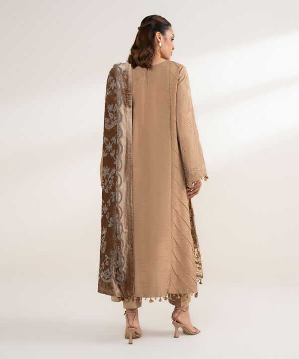 3 Piece - Embroidered Viscose Raw Silk Suit
