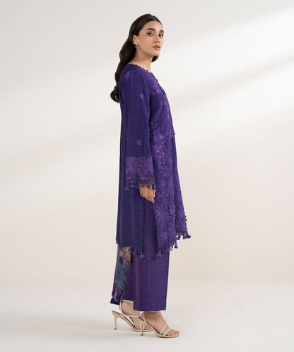 3 Piece - Embroidered Viscose Raw Silk Suit