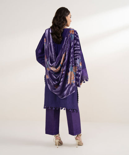 3 Piece - Embroidered Viscose Raw Silk Suit