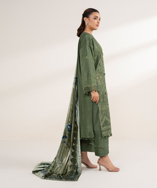 3 Piece - Embroidered Viscose Raw Silk Suit