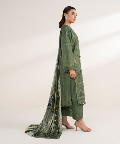 3 Piece - Embroidered Viscose Raw Silk Suit