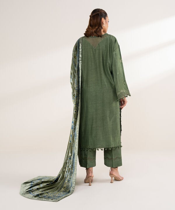 3 Piece - Embroidered Viscose Raw Silk Suit
