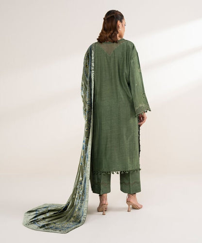3 Piece - Embroidered Viscose Raw Silk Suit
