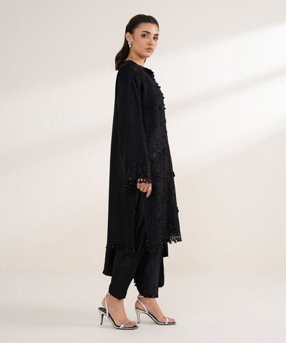 3 Piece - Embroidered Viscose Raw Silk Suit