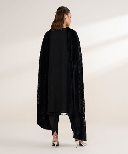 3 Piece - Embroidered Viscose Raw Silk Suit